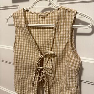 Sleeveless Gingham Tie-Front Blouse